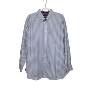 Tommy Hilfiger Vintage Blue White Striped Long Sleeve Button Down Shirt XL